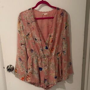 Floral Pink Bell Sleeve Romper